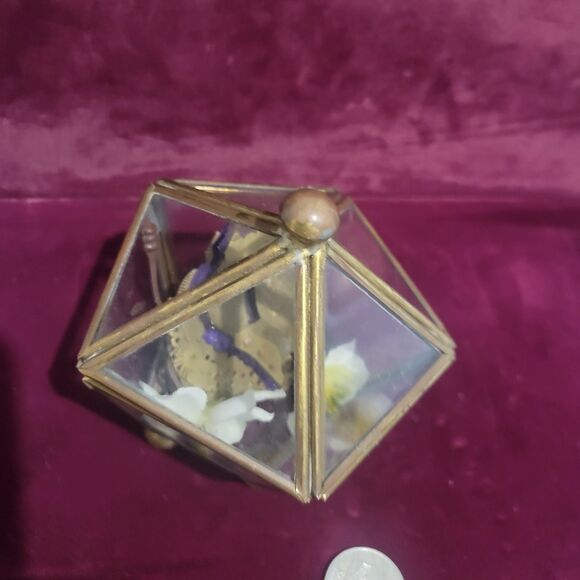 Vintage Glass & Brass Pentagon Trinket Box With Lid Jewelry Display Case 5 Side - Picture 6 of 12